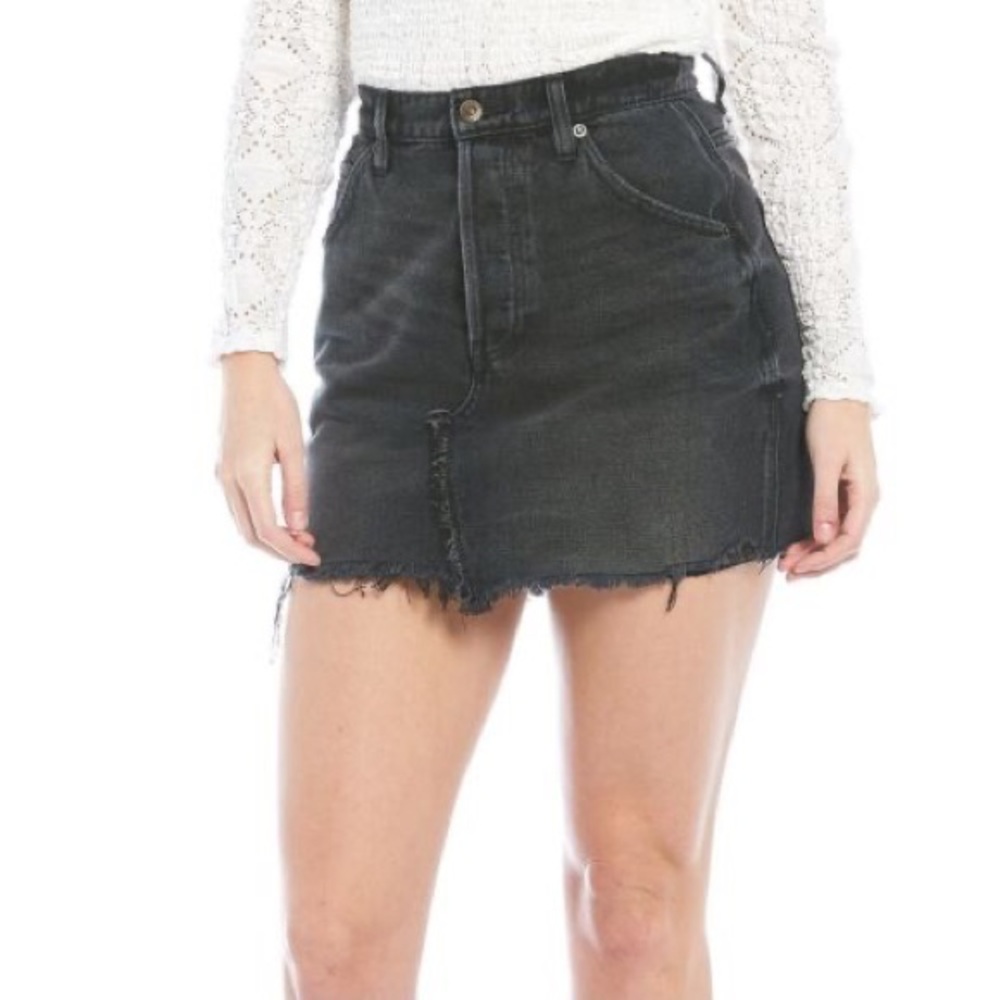 Free People Black Denim Miniskirt